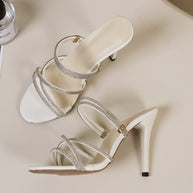 Damen elegante High Heel Sandalen mit funkelnden Kettenriemen WW