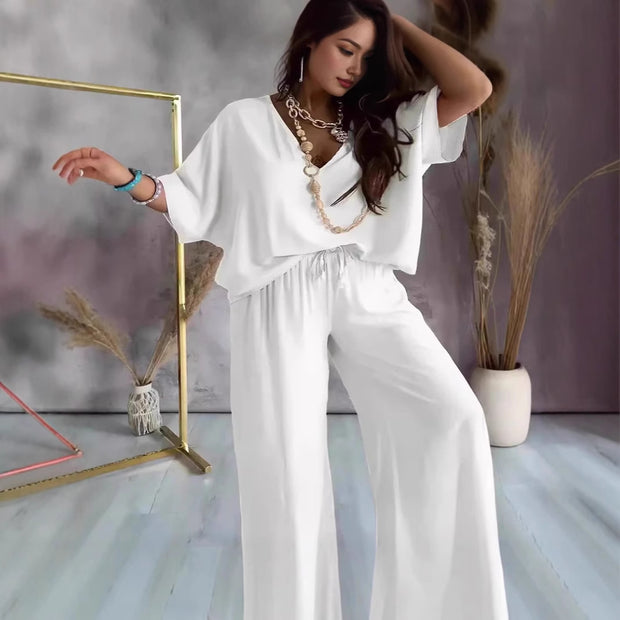 Damen Bequeme Loungewear Kombination mit weit geschnittenem Oberteil und elastischem Bund WW