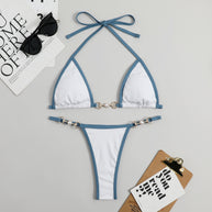 Damen Triangel-Bikini mit verstellbaren Trägern und glänzenden Akzenten WW