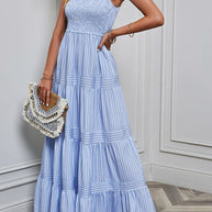 Damen Sommermaxikleid mit gerafftem Oberteil und asymmetrischem Saum WW