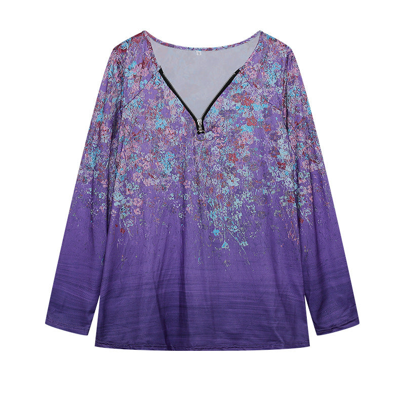 Damen Blumenmuster Reißverschluss Tunika Top WW