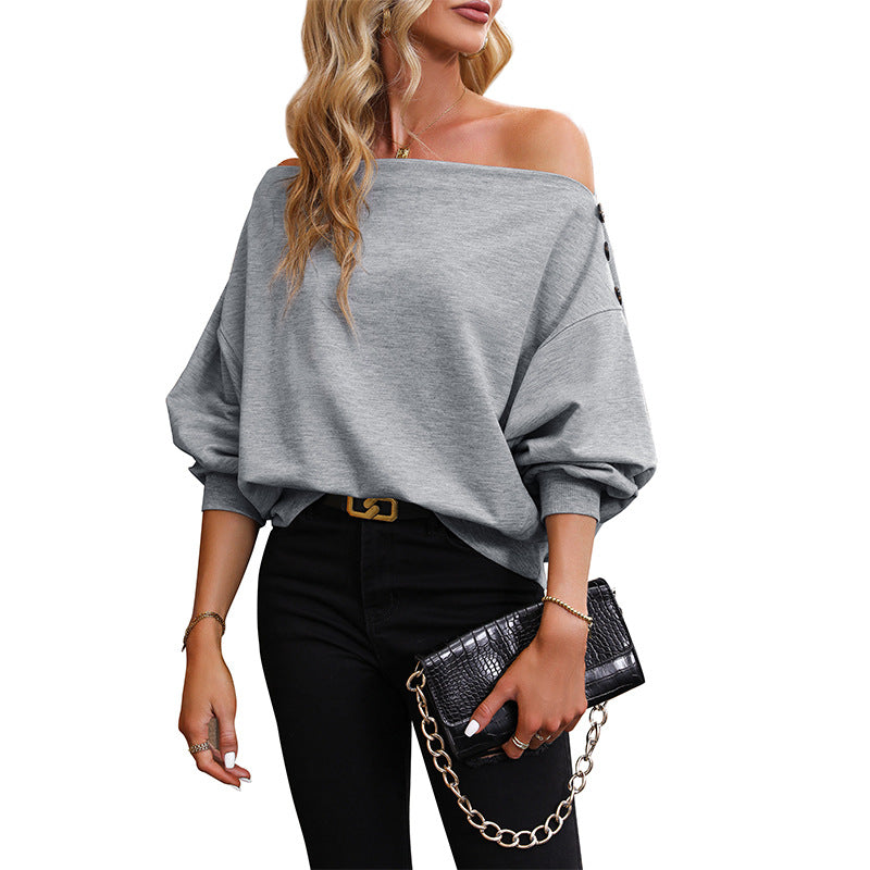 Damen lässiger One-Shoulder Pullover mit effektvollen Knopfdetails WW
