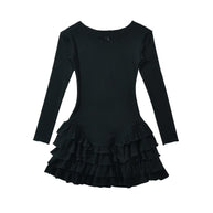 Damen Rüschens Mini-Kleid mit langen Ärmeln und ausgestelltem Saum WW