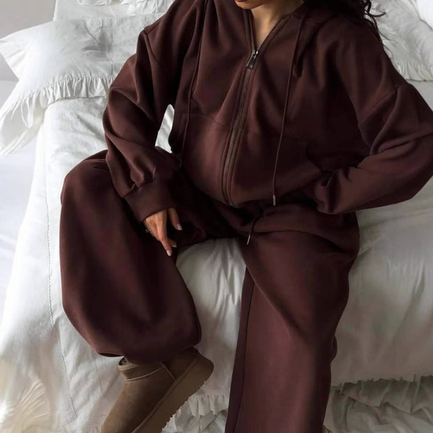 Damen sportlicher Hoodie mit weitem Schnitt und bequemen Jogginghosen WW