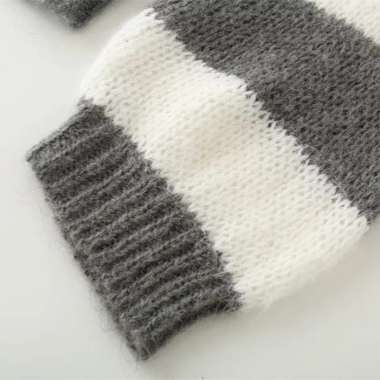 Damen Cropped Strickpullover mit maritimem Streifenmuster und Rundhalsausschnitt W&W Mode