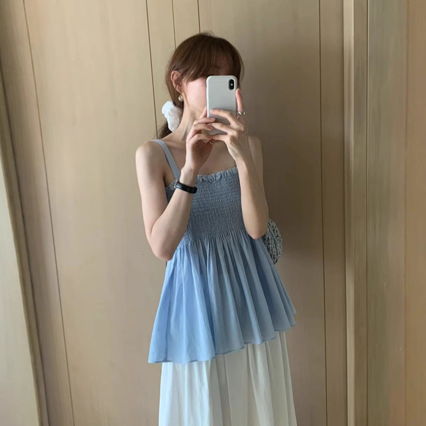 Damen Rüsche Smocking Peplum Top WW