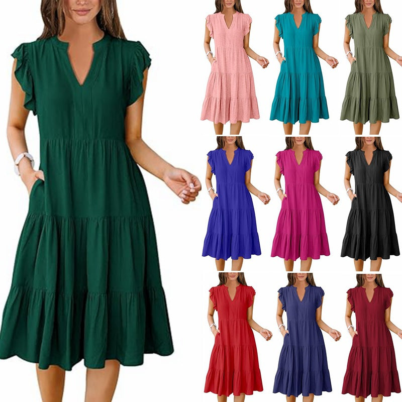 Damen Freizeit-Maxikleid mit überraschenden Rüschendetails und praktischen Taschen WW