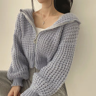 Damen bequeme Strickjacke mit sportlichem Reißverschluss und kuscheligem Material WW