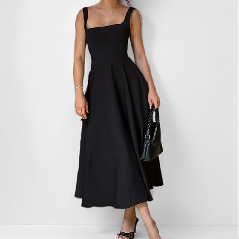 Damen Maxikleid mit elegantem Quadrat-Ausschnitt und schwingendem Rock WW