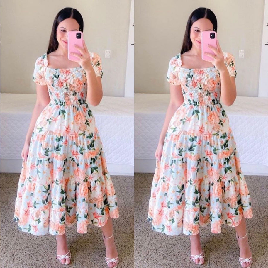 Damen Midi-Kleid mit schulterfreiem Design und verspieltem Schmetterlingsmuster WW