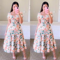 Damen Midi-Kleid mit schulterfreiem Design und verspieltem Schmetterlingsmuster WW