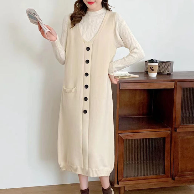 Damen Strapazierfähiges Strickkleid mit Knopfleiste und Taschen WW