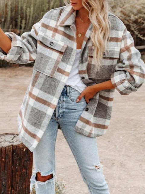 Damen Karierte Flanelljacke im Lagenlook WW