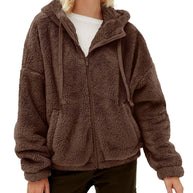 Damen Flauschige Kapuzenjacke mit praktischen Taschen und Reisverschluss WW