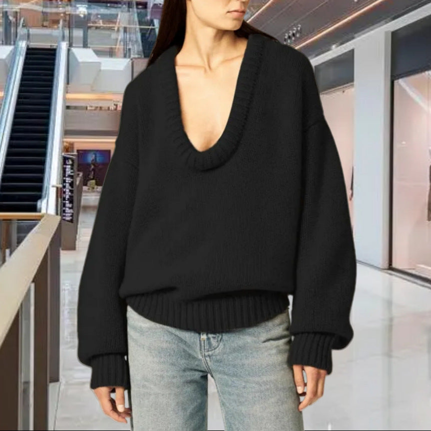 Damen Strickpullover mit V-Ausschnitt und lässigem Schnitt WW