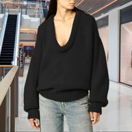 Damen Strickpullover mit V-Ausschnitt und lässigem Schnitt WW