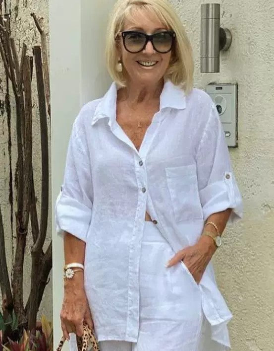 Damen Leichte Leinenbluse W&W Mode