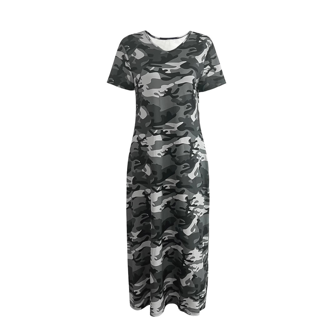 Damen Maxikleid mit lässigem Camouflage-Design und praktischen Taschen WW