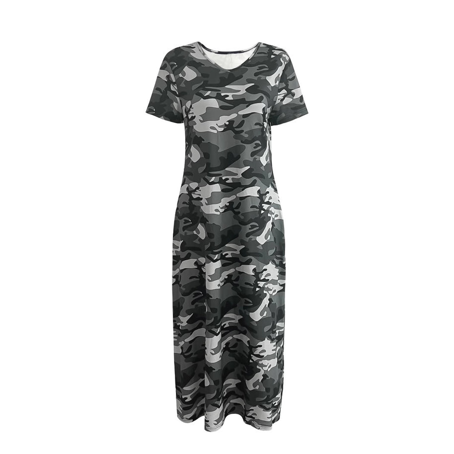 Damen Maxikleid mit lässigem Camouflage-Design und praktischen Taschen WW