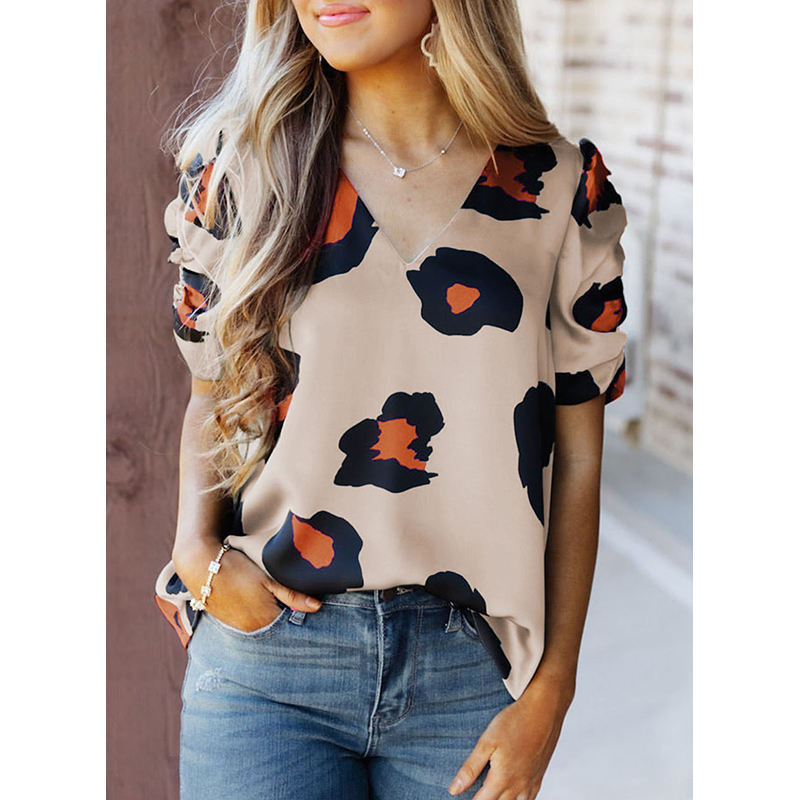 Damen Bluse mit modischem Blumendruck und eleganten Puffärmeln WW