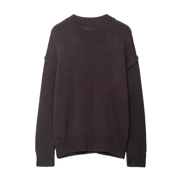 Damen bequemer Strickpullover mit Rundhalsausschnitt und lässigem Schnitt WW