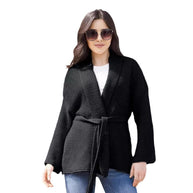 Damen Strickjacke mit Bindegürtel und lässigem Schnitt WW
