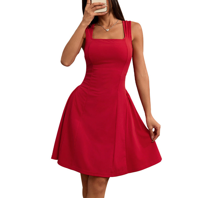 Damen A-Linien Kleid mit quadratischem Ausschnitt und gefüttertem Rock W&W Mode