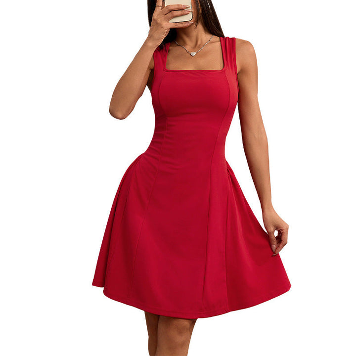 Damen A-Linien Kleid mit quadratischem Ausschnitt und gefüttertem Rock W&W Mode