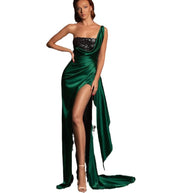 Damen Elegantes Abendkleid mit transparentem Oberteil und hohem Schlitz WW