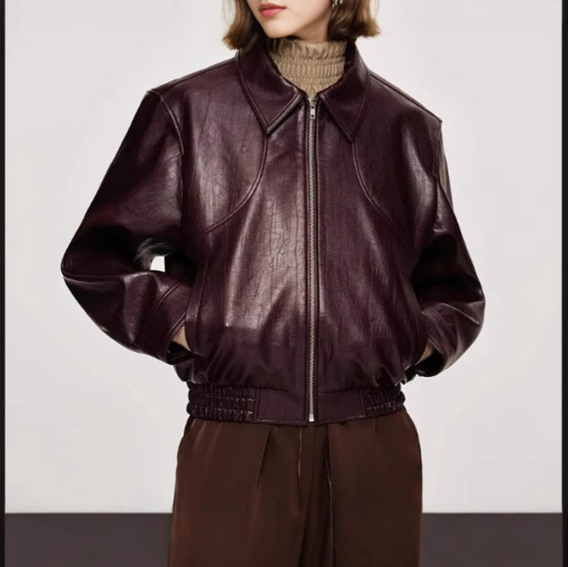 Damen Sportliche Lederjacke mit elastischem Bund WW