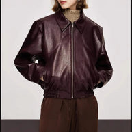 Damen Sportliche Lederjacke mit elastischem Bund WW