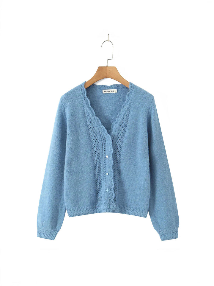 Damen elegante Strickjacke mit tiefem V-Ausschnitt und zarten Knöpfen W&W Mode