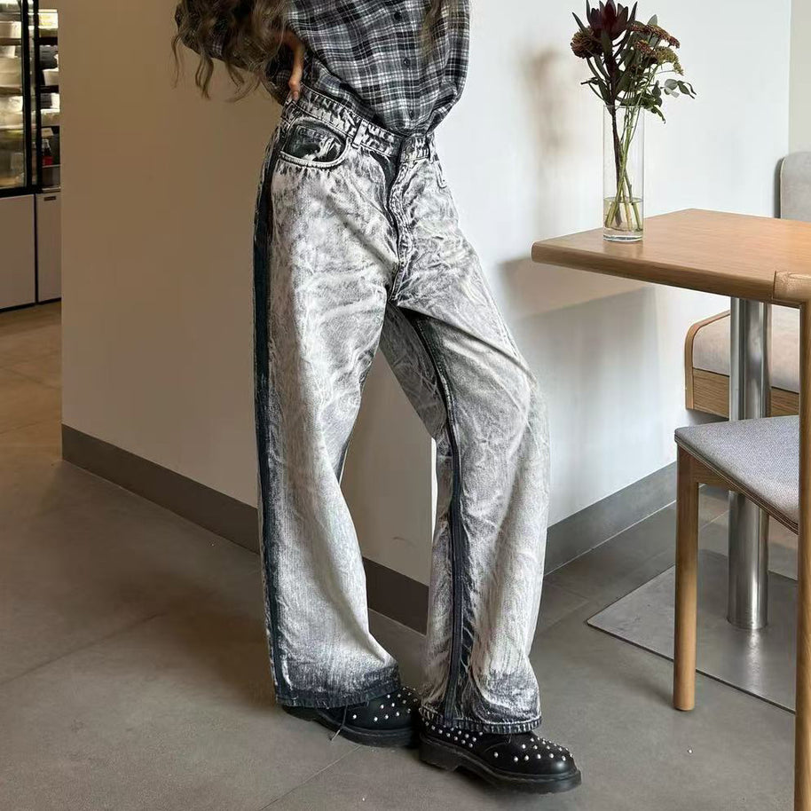 Damen Baggy-Jeans mit einzigartigem zweifarbigen Design WW