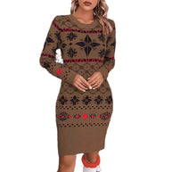Damen Strickkleid mit festlichem Norweger-Muster und modernem Schnitt WW