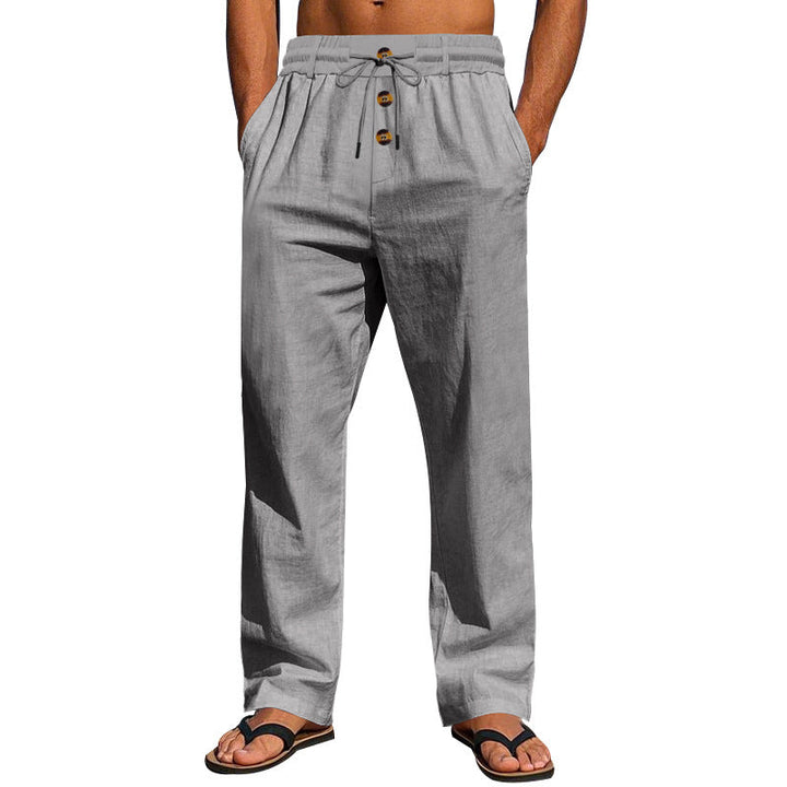 Herren Bequeme Leinenhose mit elastischem Bund und Knopfdetails W&W Mode