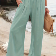 Damen Lange, weite Leinenhose mit elastischem Bund WW