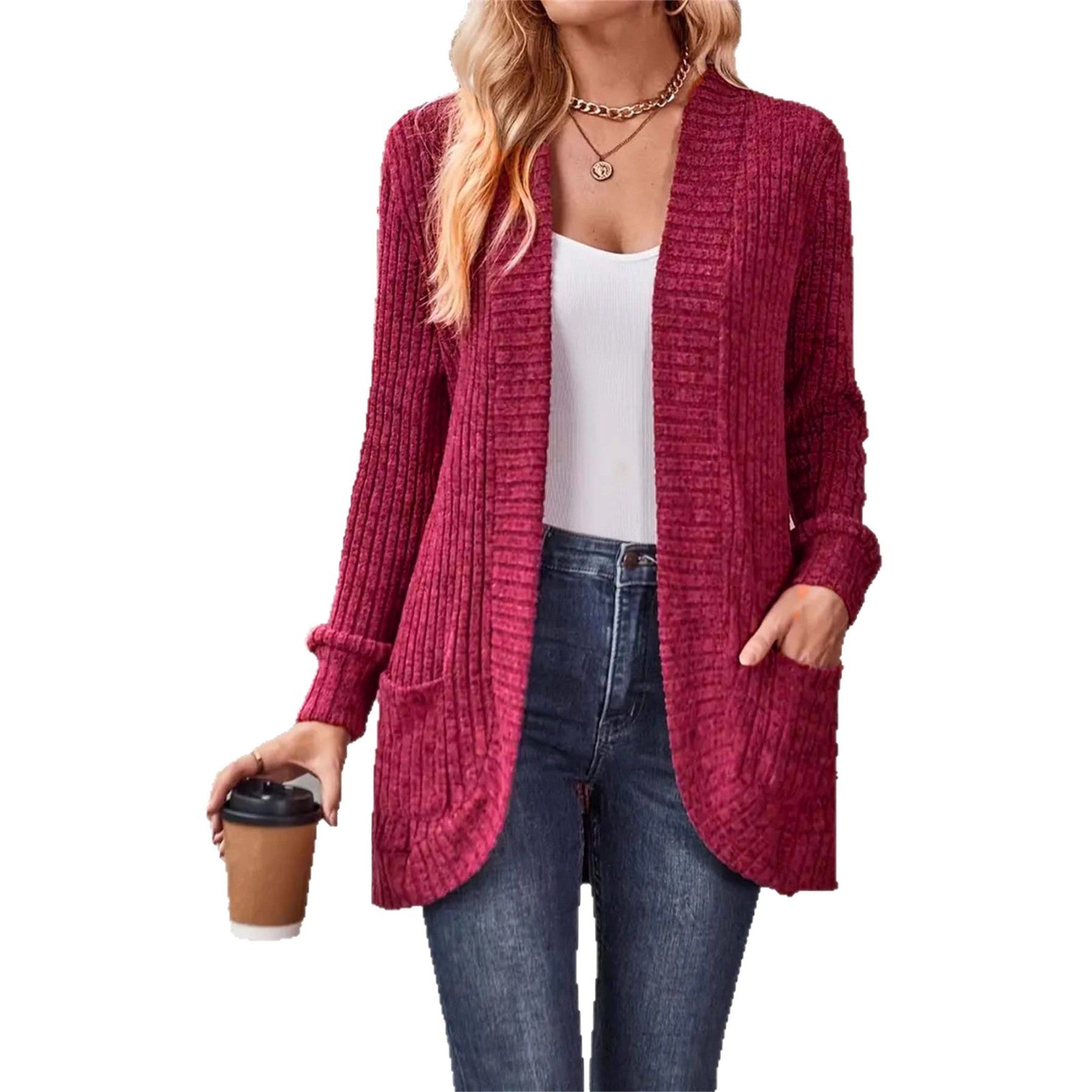 Damen Strickjacke mit strukturiertem Design und praktischen Taschen WW