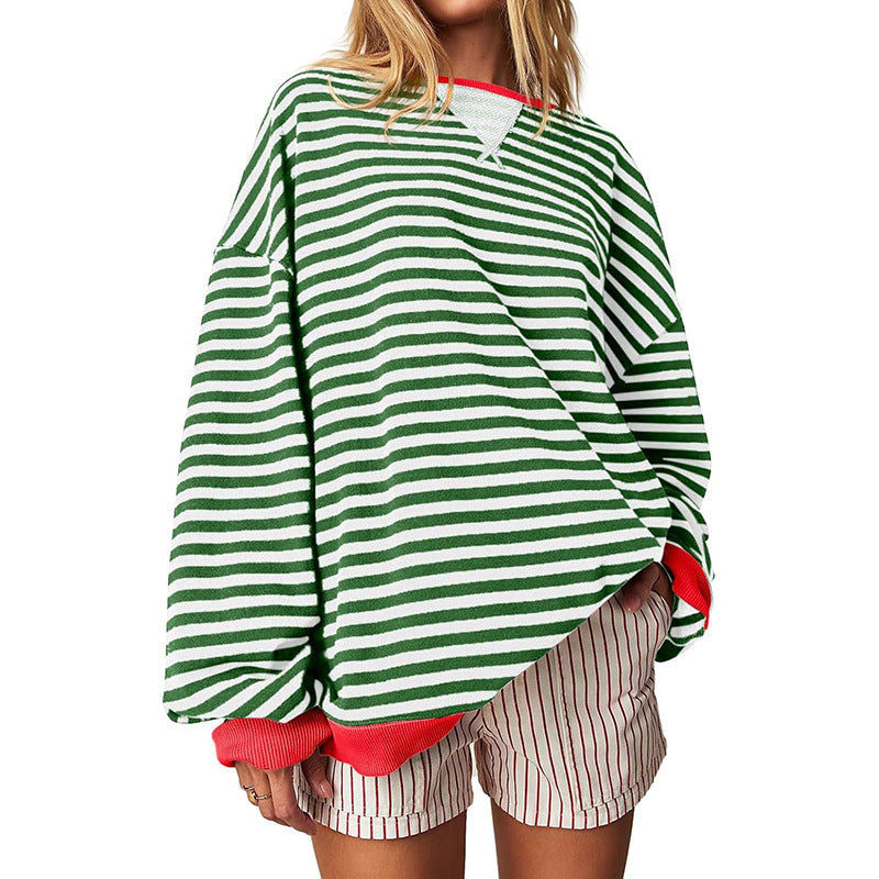 Damen Bequeme Streifenpulli mit Raglanärmeln und elastischen Bündchen W&W Mode