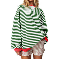 Damen Bequeme Streifenpulli mit Raglanärmeln und elastischen Bündchen WW