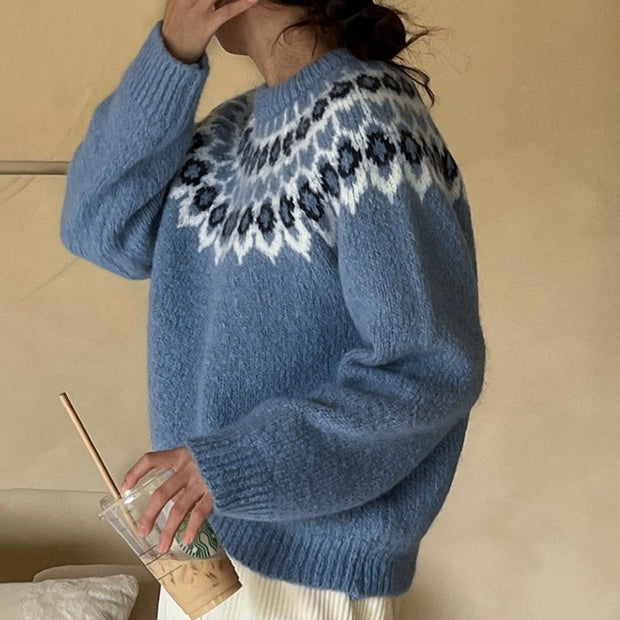 Damen Strickpullover mit traditionellem Norwegermuster WW