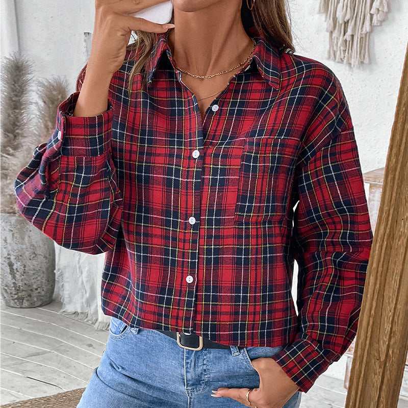 Damen kariertes Overshirt mit breiten Ärmel-Design WW