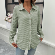 Damen Elegante Bluse mit transparenten Ärmeln und Knopfverschlüssen WW