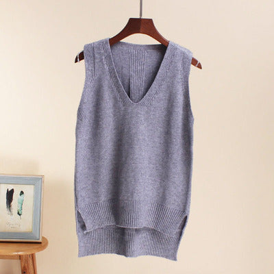 Damen Ärmelloses Stricktop mit V-Ausschnitt und Feinstrickstruktur WW