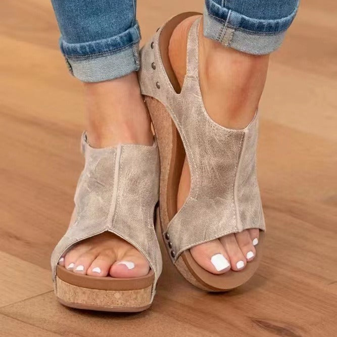 Damen Bequeme Keilabsatz-Sandalen mit anatomischem Fußbett WW