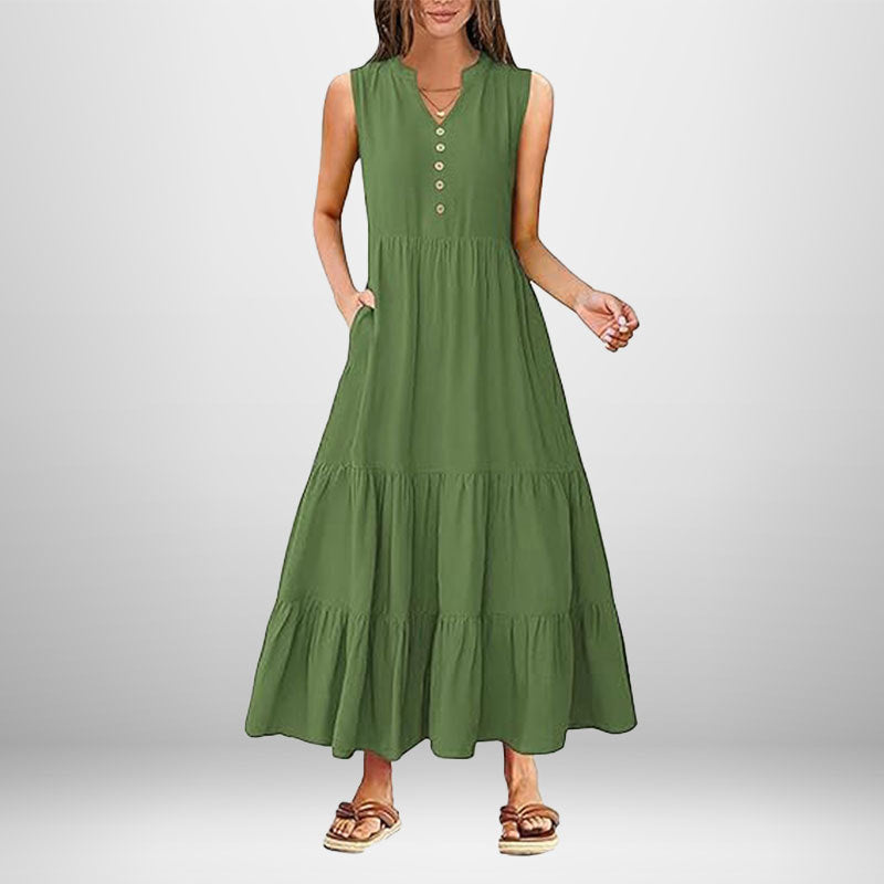 Damen Maxikleid mit Knopfdetail und seitlichen Taschen W&W Mode