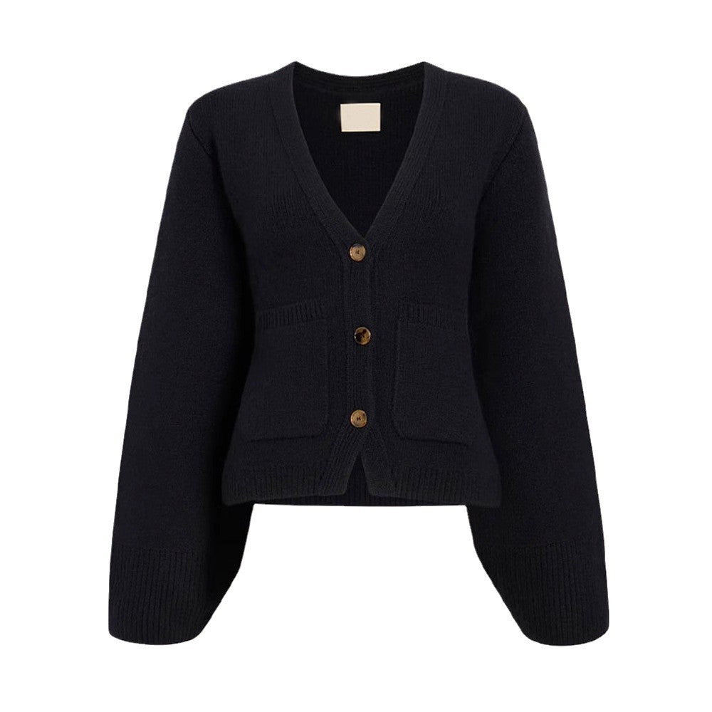 Damen Strickjacke mit tiefem V-Ausschnitt und praktischen Taschen WW