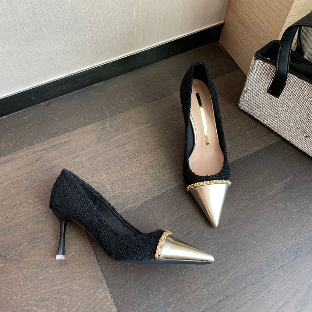 Damen spitze Pumps mit edlem Metallic-Detail und hochwertigem Textiloberteil WW
