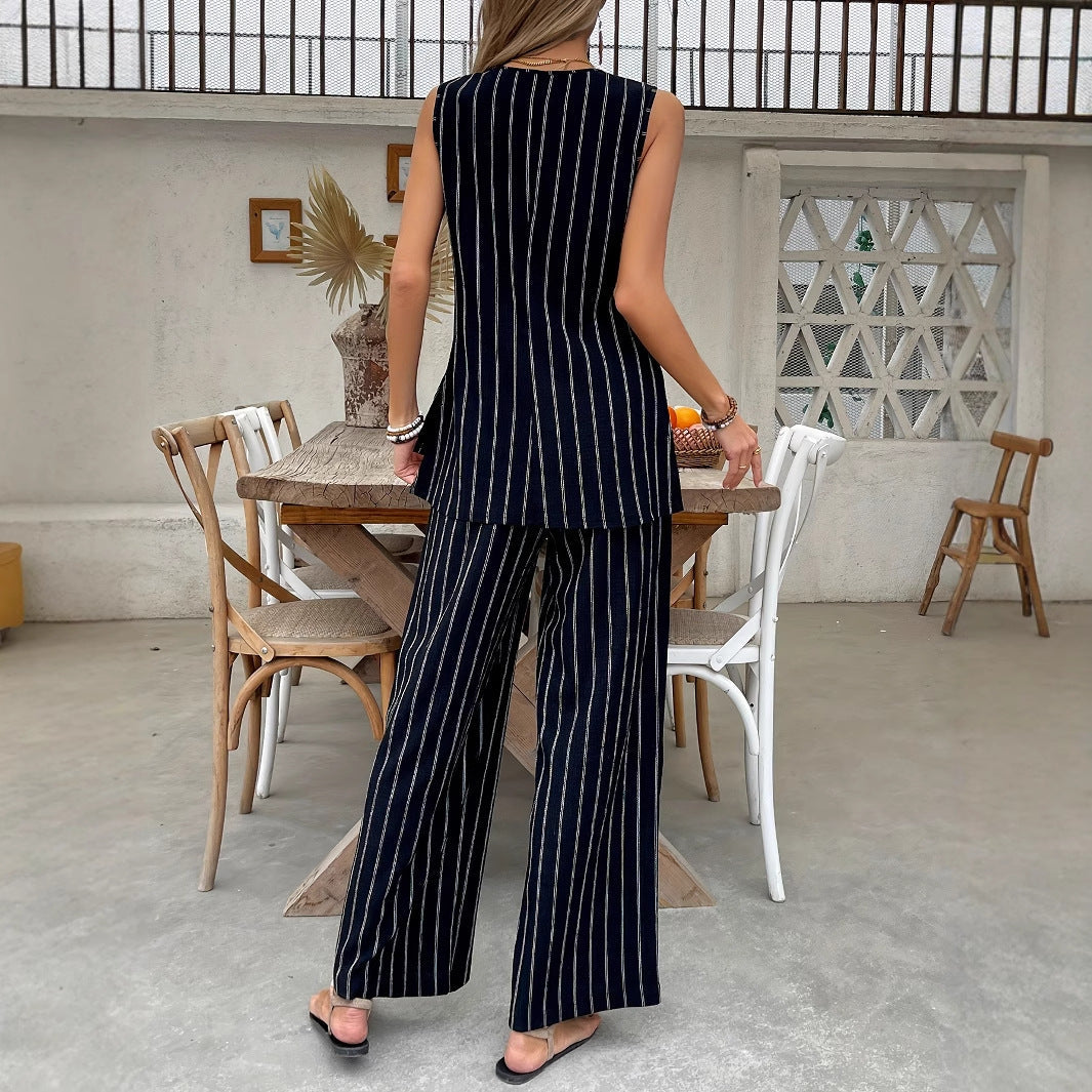 Damen gestreiftes Zweiteiliges Set mit weitem Schnitt und hochwertigem Stoff W&W Mode