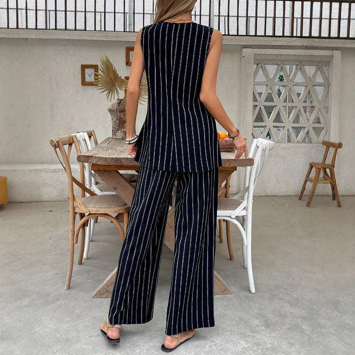 Damen gestreiftes Zweiteiliges Set mit weitem Schnitt und hochwertigem Stoff W&W Mode