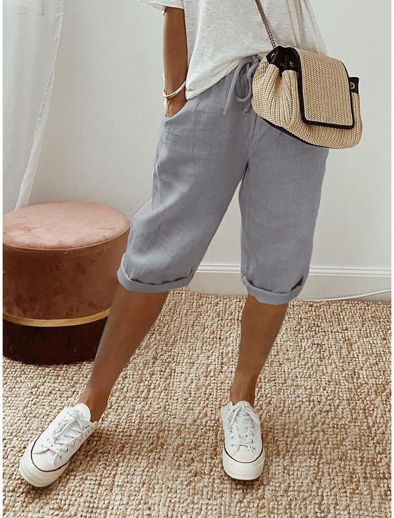 Damen lässige Cropped-Hosen mit Gummi Bund und Taschen WW